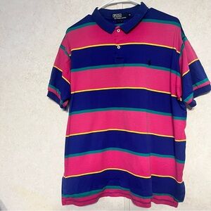 Ralph Lauren Polo Shirt - Pink, Blue, and Yellow Stripes